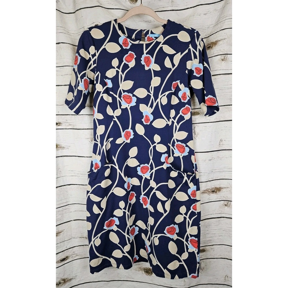 J McLaughlin Navy Floral Dress M Catalina Cloth Sheath Nylon Blend